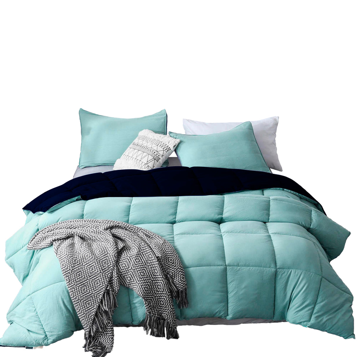 Edredón Cotona Azul Claro Azul Oscuro Para Cama Queen 160x190cm - Tendidos y Cubrelechos | Bylmo