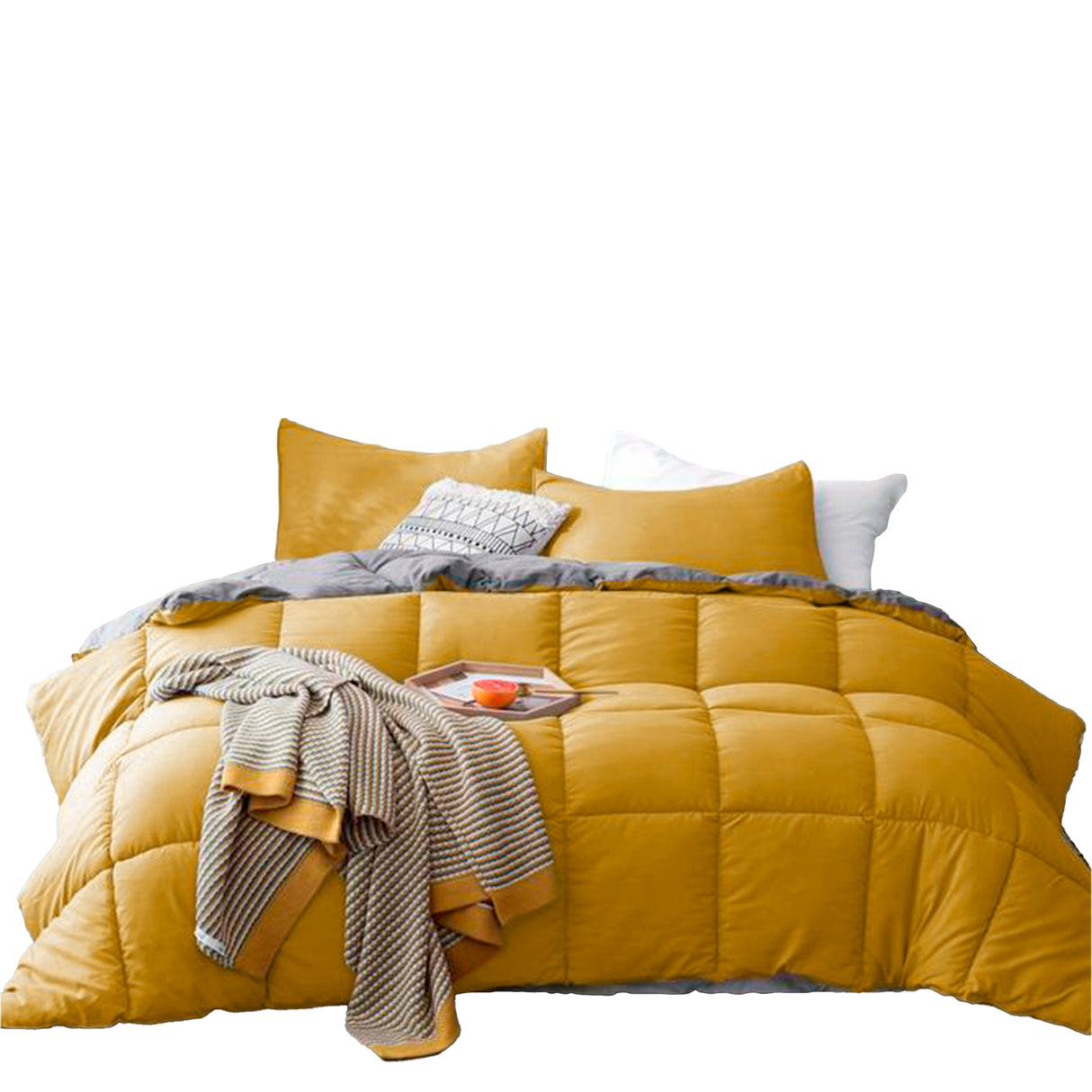 Edredón Cotona Mostaza Gris Claro Para Cama Semidoble 120x190cm - Tendidos y Cubrelechos | Bylmo