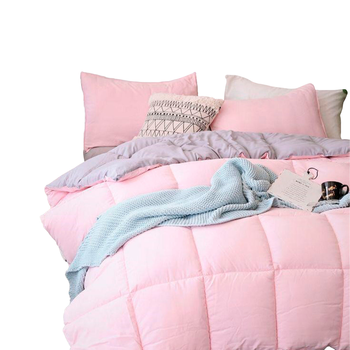 Edredón Cotona Rosado Gris Para Cama Doble 140x190cm - Tendidos y Cubrelechos | Bylmo