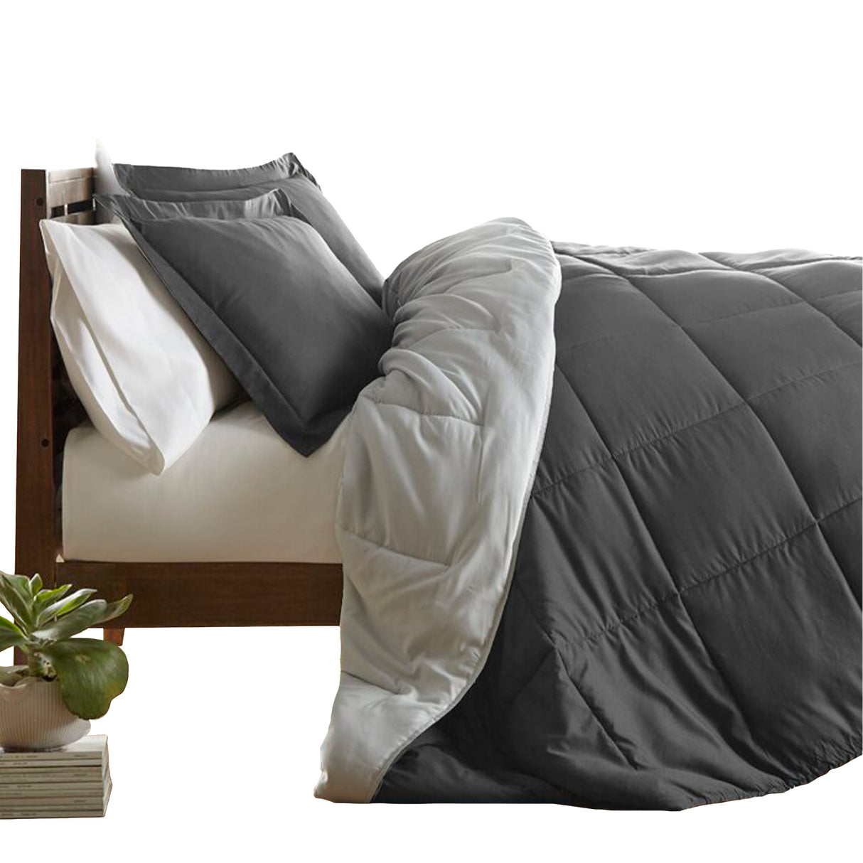 Edredón Cotona Gris Claro Gris Oscuro Para Cama Queen 160x190cm - Tendidos y Cubrelechos | Bylmo