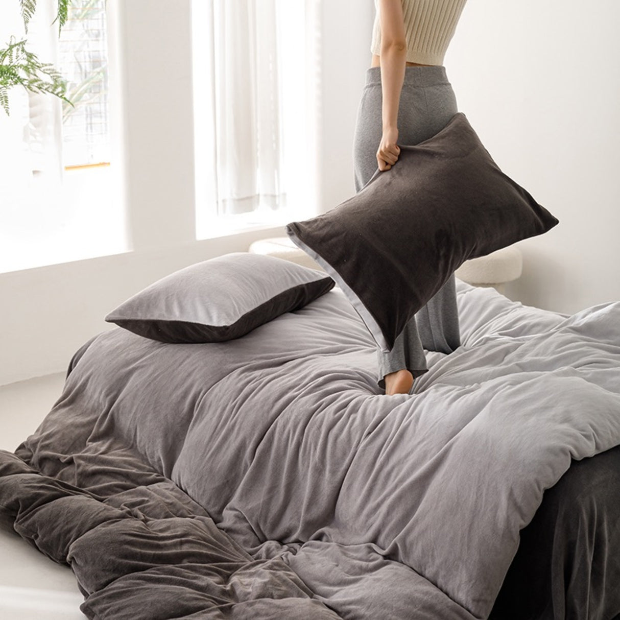 Duvet DiDegra Gris Para Cama Queen 160x190cm Acolchado - Tendidos y Cubrelechos | Bylmo
