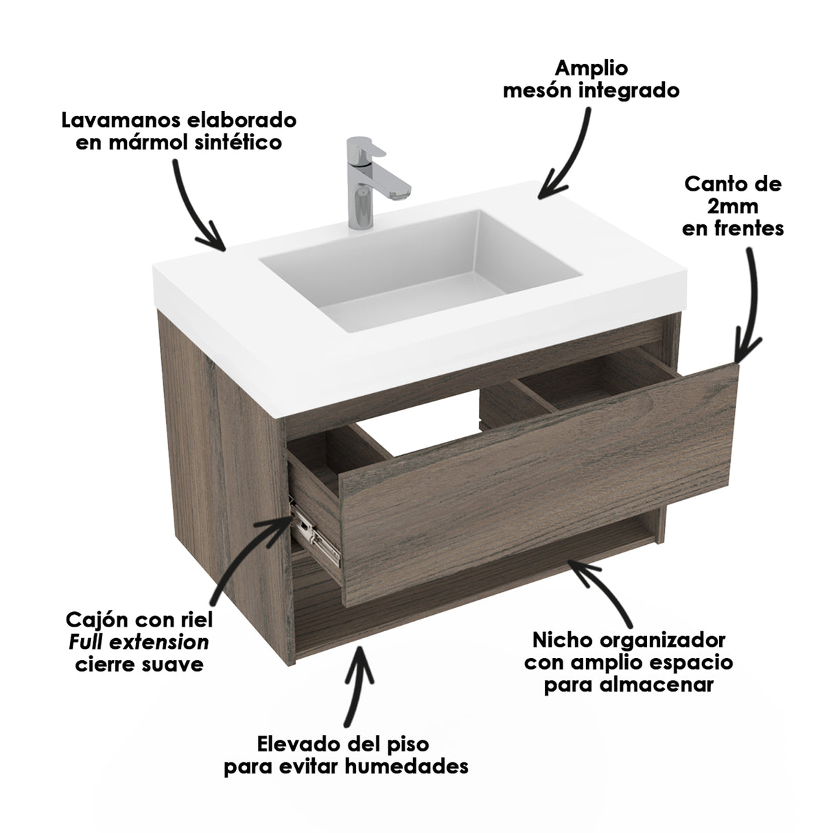 Mueble Para Lavamanos Class Mitte 79x48cm Flotante Con Lavamanos Oslo - Muebles para Lavamanos | Bylmo