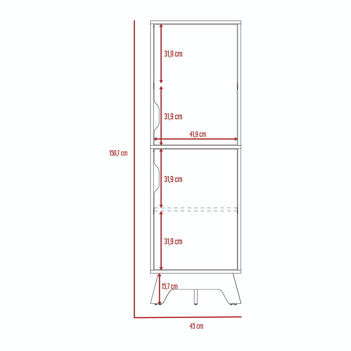 Alacena BiColor Duna con Blanco 45x150cm Con Patas - Alacenas y Muebles Microondas | Bylmo