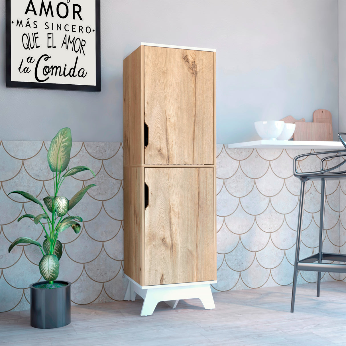 Alacena BiColor Duna con Blanco 45x150cm Con Patas - Alacenas y Muebles Microondas | Bylmo