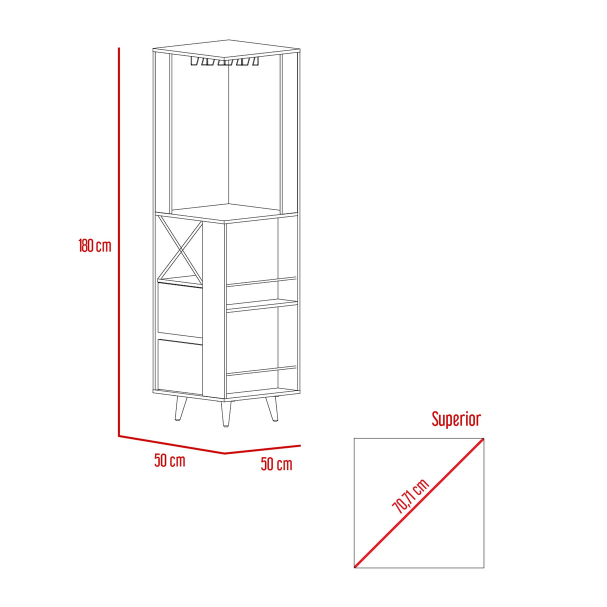 Bar Esquinero Salem Miel 50x180cm con Dos Cajones - Bares | Bylmo