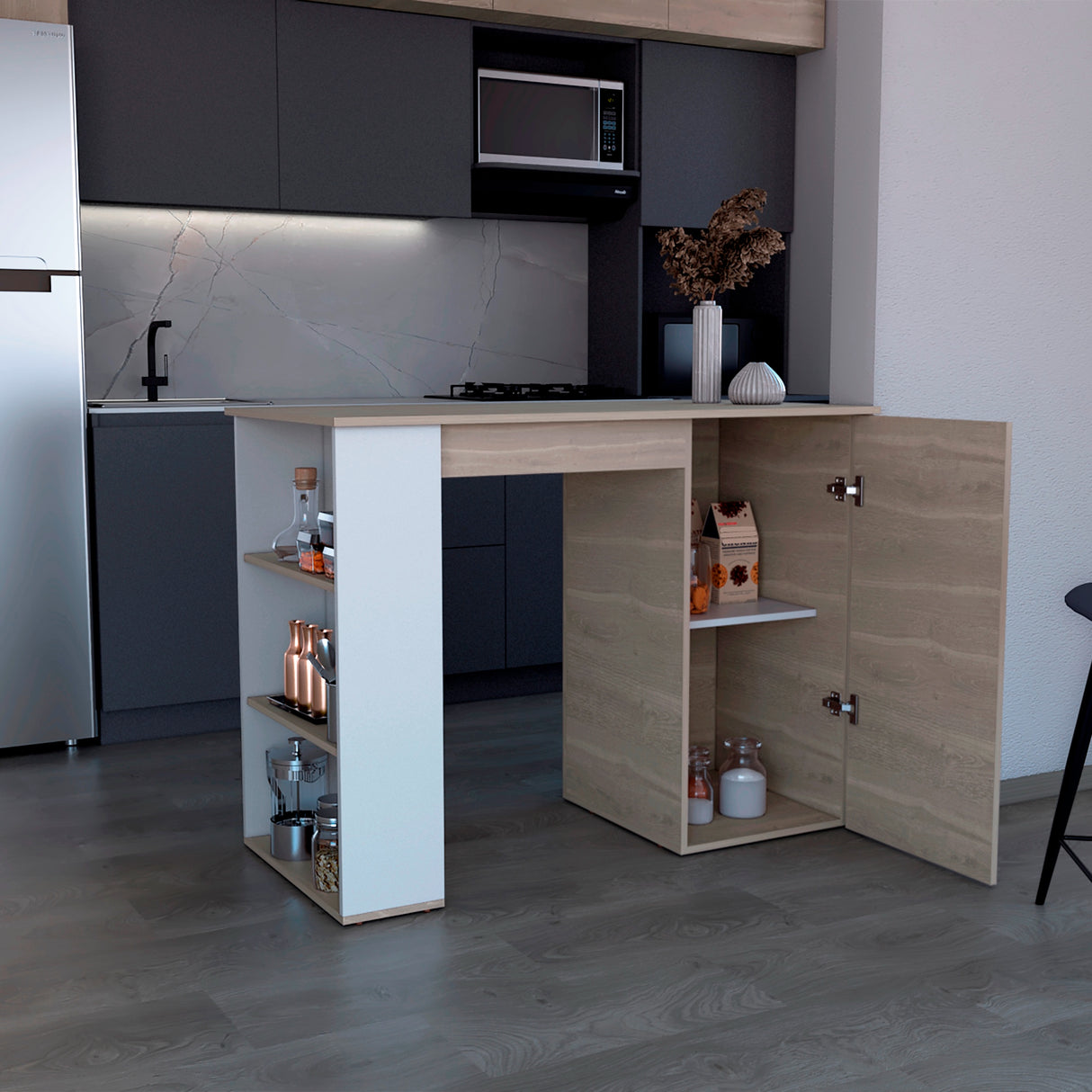 Barra de Cocina Allen Bardolino 120.3x91cm con Tres Entrepaños - Barras y Muebles Auxiliares | Bylmo