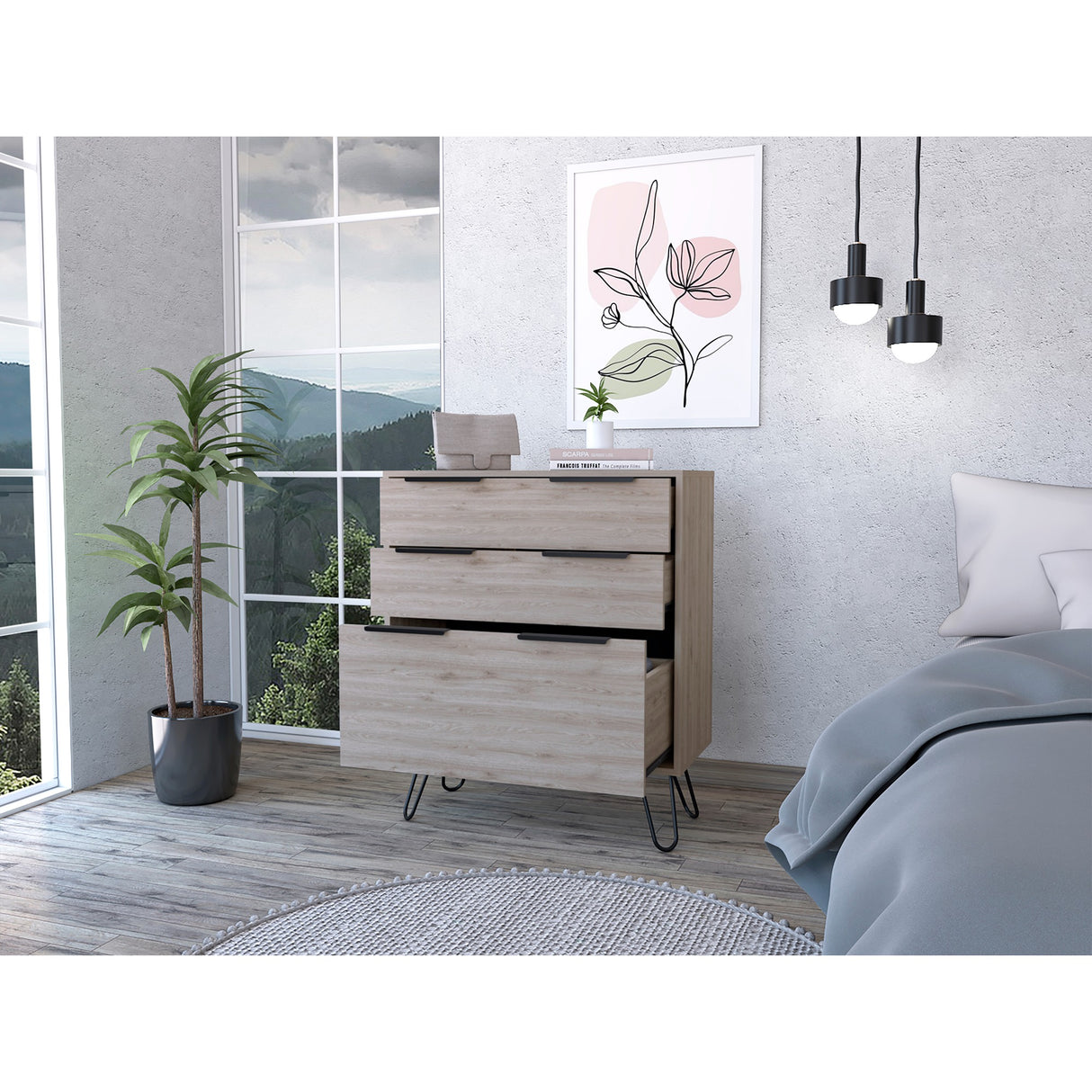 Cajonera Augusta Novo Ceniza 76.5x90.3cm con Tres Cajones - Cajoneras y Comodas | Bylmo