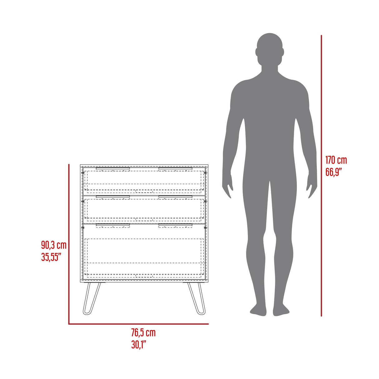 Cajonera Augusta Novo Ceniza 76.5x90.3cm con Tres Cajones - Cajoneras y Comodas | Bylmo