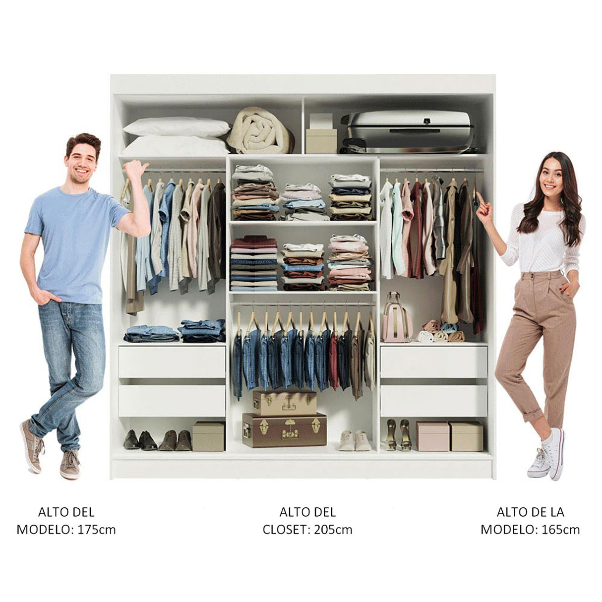 Closet Reno Blanco 180x205cm con Espejo y Seis Cajones - Closets | Bylmo