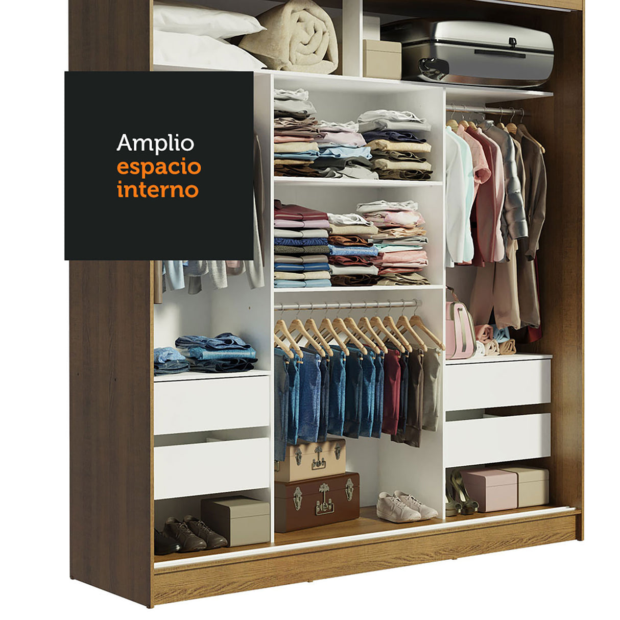 Closet Reno Marron 180x205cm sin Espejo y con cuatro Cajones - Closets | Bylmo