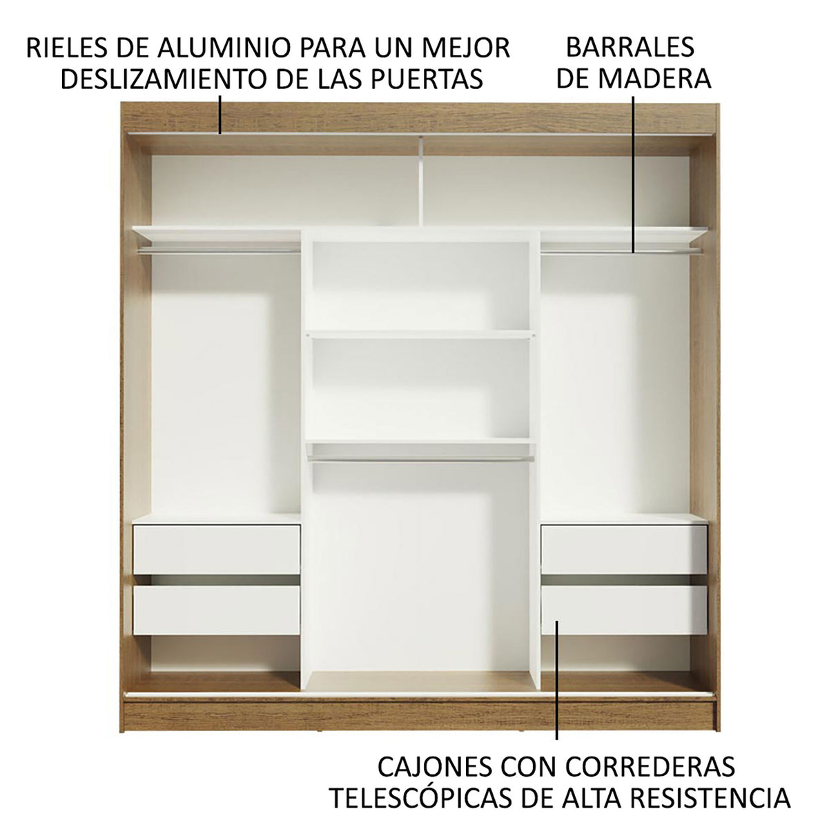 Closet Reno Marron 180x205cm con Espejo y Seis Cajones - Closets | Bylmo