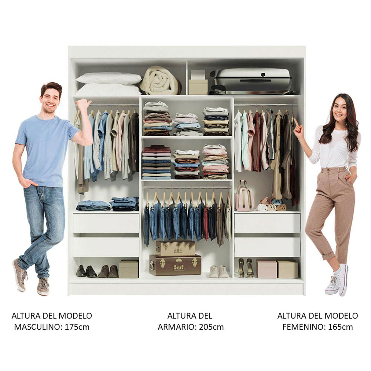 Closet Reno Blanco y Marron 180x205cm con Espejo y Cuatro Cajones - Closets | Bylmo