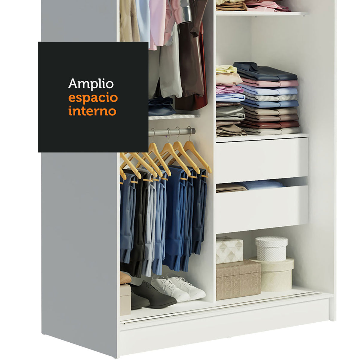 Closet Tokio Blanco 109x218cm sin Espejo y con Tres Cajones - Closets | Bylmo