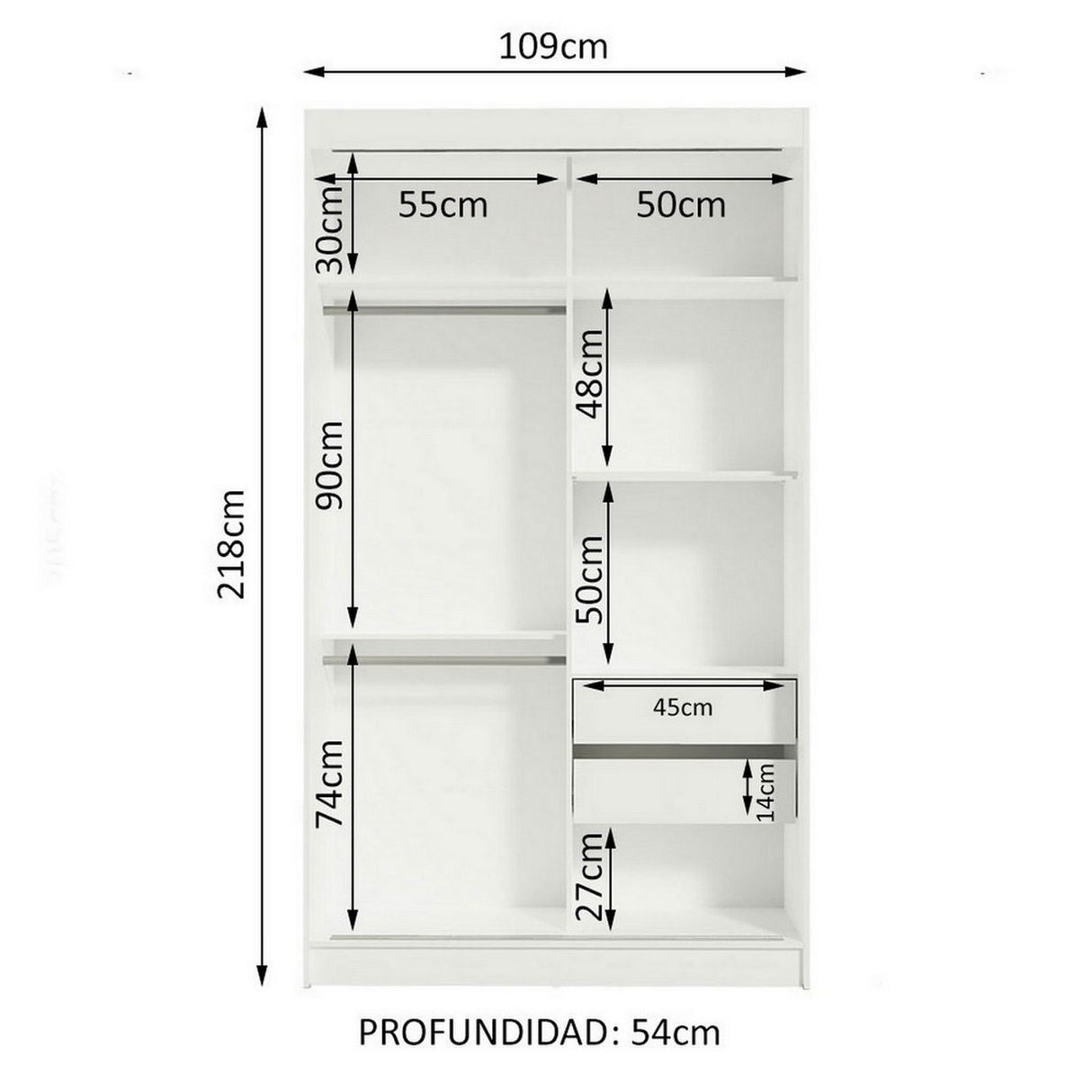 Closet Tokio Blanco 109x218cm sin Espejo y con Tres Cajones - Closets | Bylmo