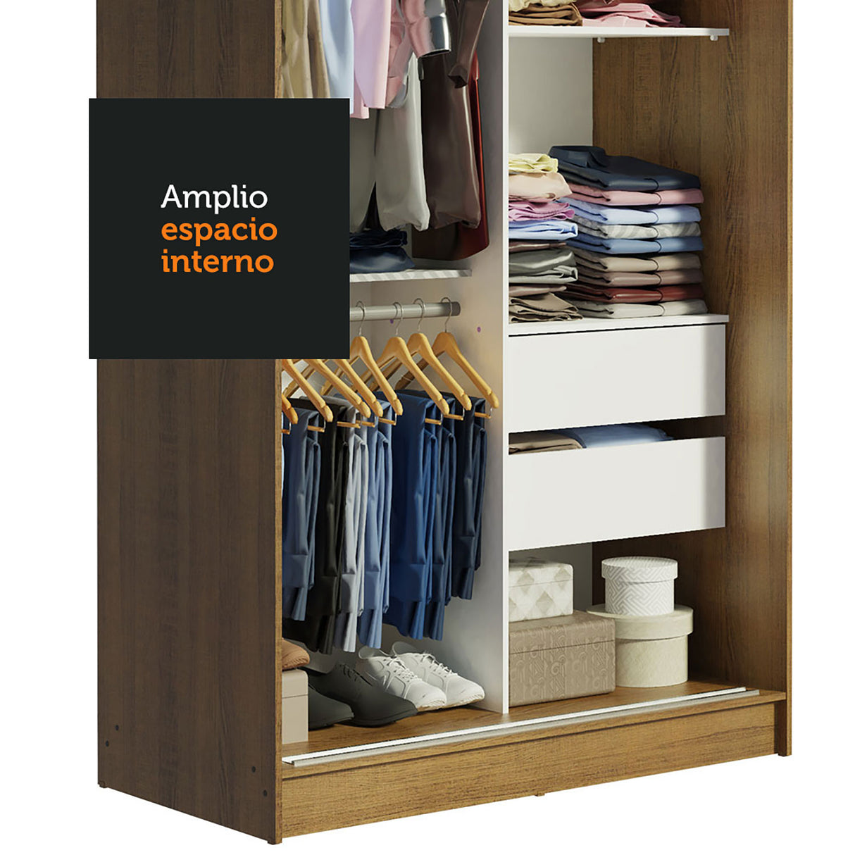 Closet Tokio Marron 109x218cm sin Espejo y con Tres Cajones - Closets | Bylmo