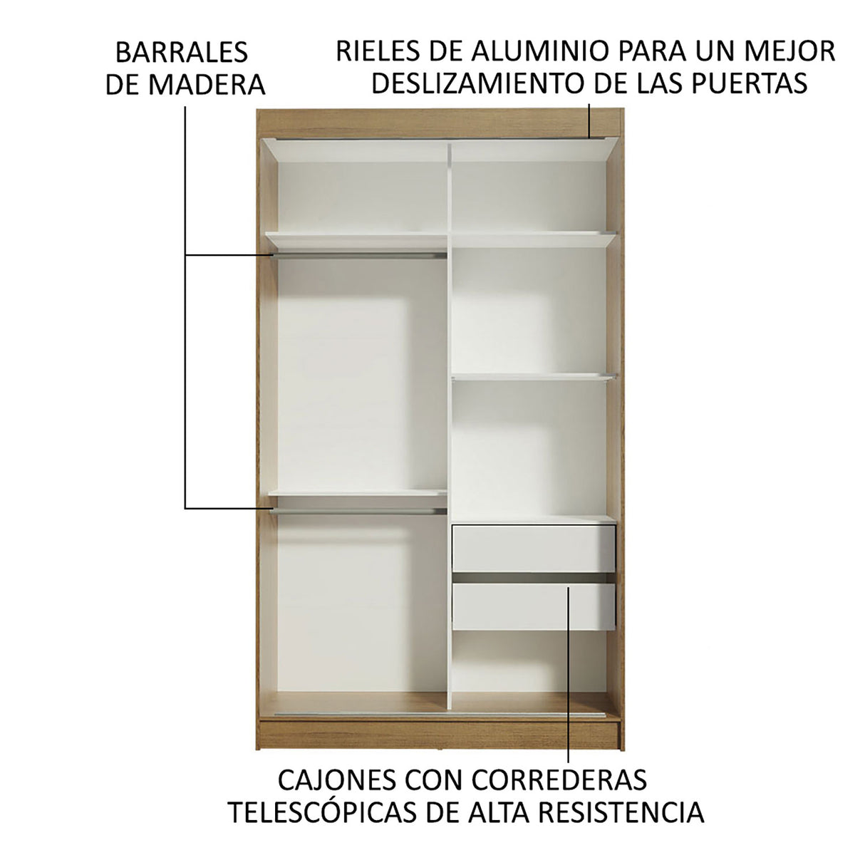 Closet Tokio Marron 109x218cm con Espejo y Cuatro Cajones - Closets | Bylmo