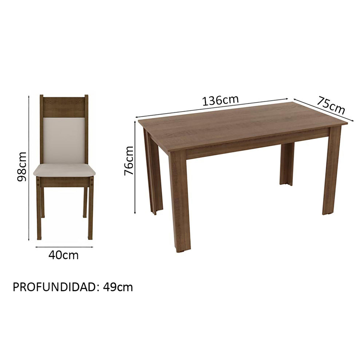 Combo Comedor y Sillas Havana Marron 136x76cm de 4 Puestos - Comedores | Bylmo
