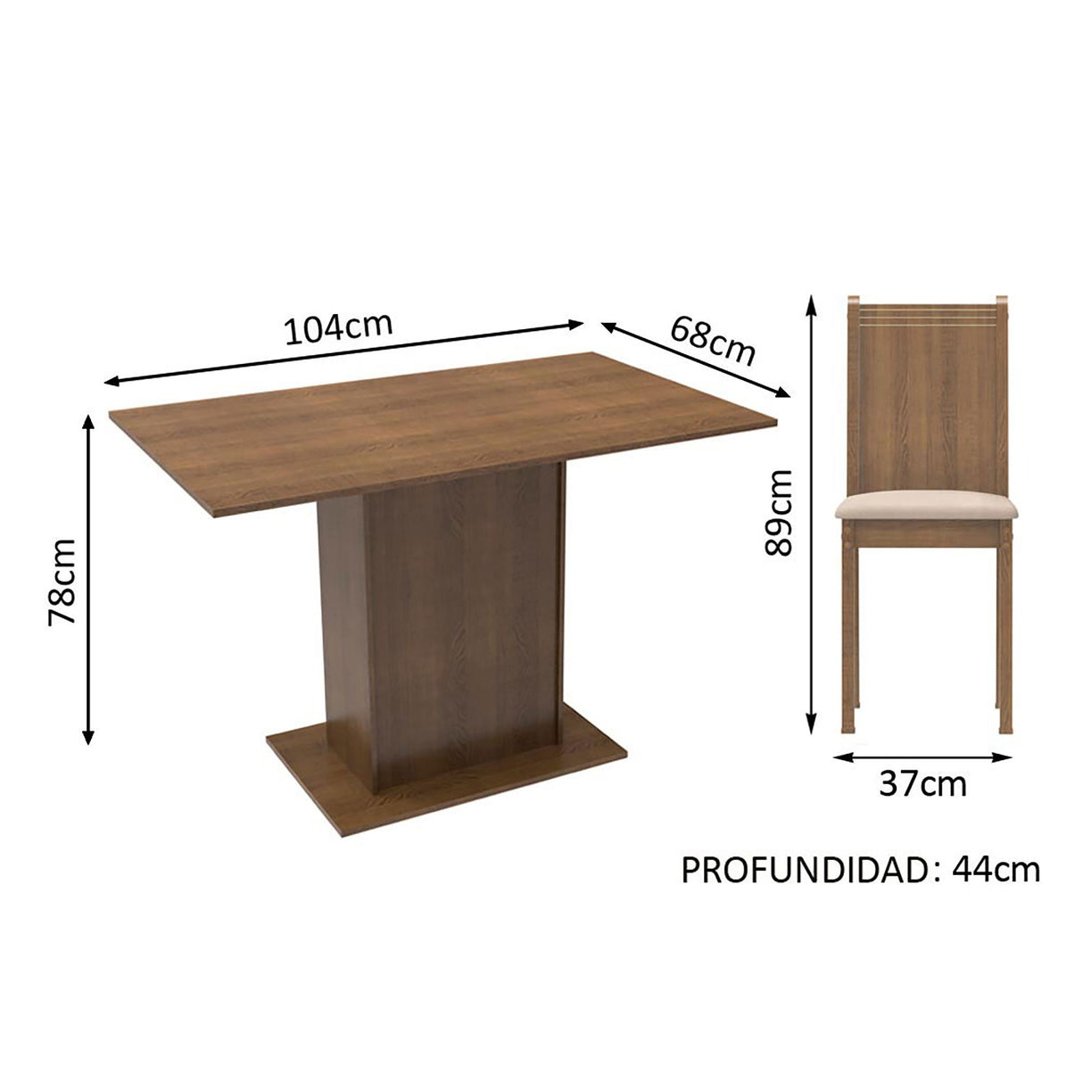 Combo Comedor y Sillas Lexy Marron 104x78cm de 4 Puestos - Comedores | Bylmo