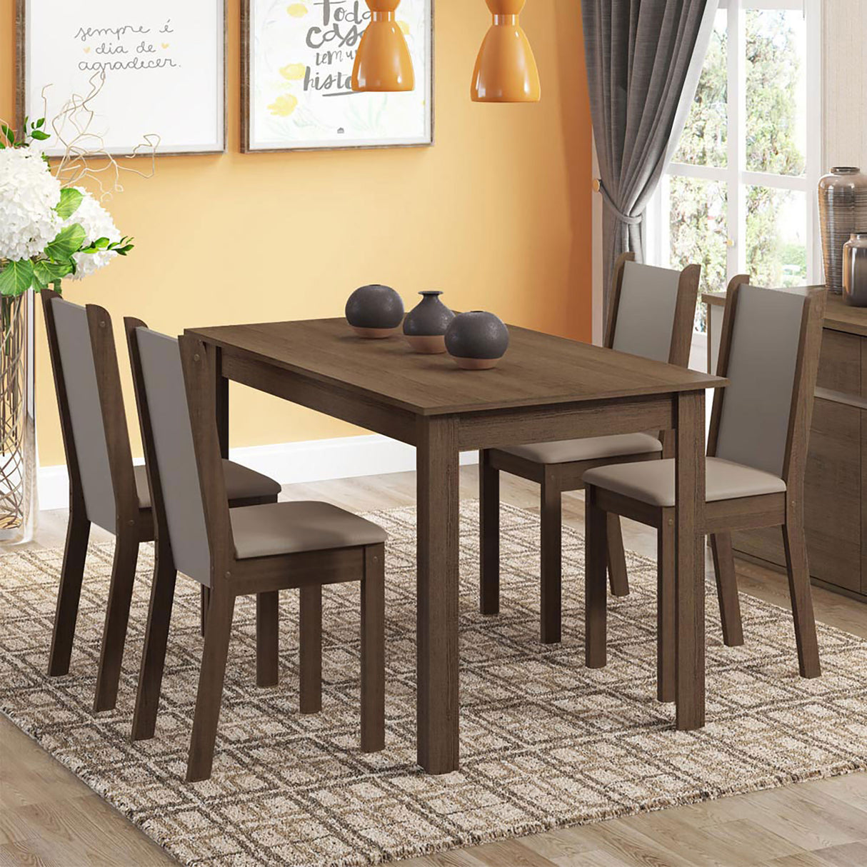 Combo Comedor y Sillas Bea Marron 136x76cm de 4 Puestos - Comedores | Bylmo