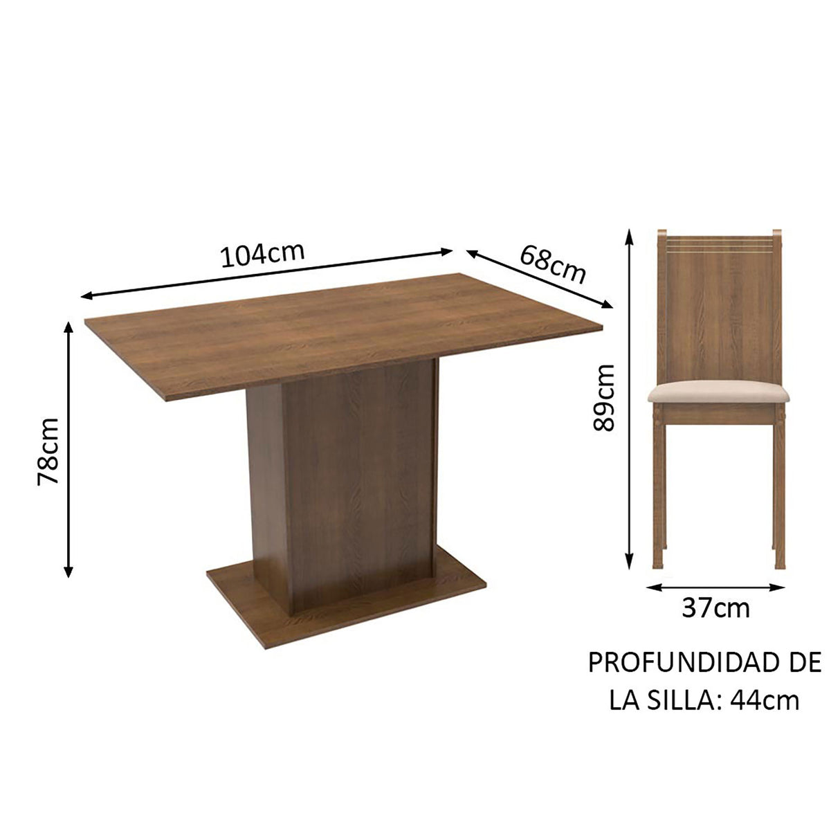 Combo Comedor y Sillas Luana Marron 104x78cm de 4 Puestos - Comedores | Bylmo
