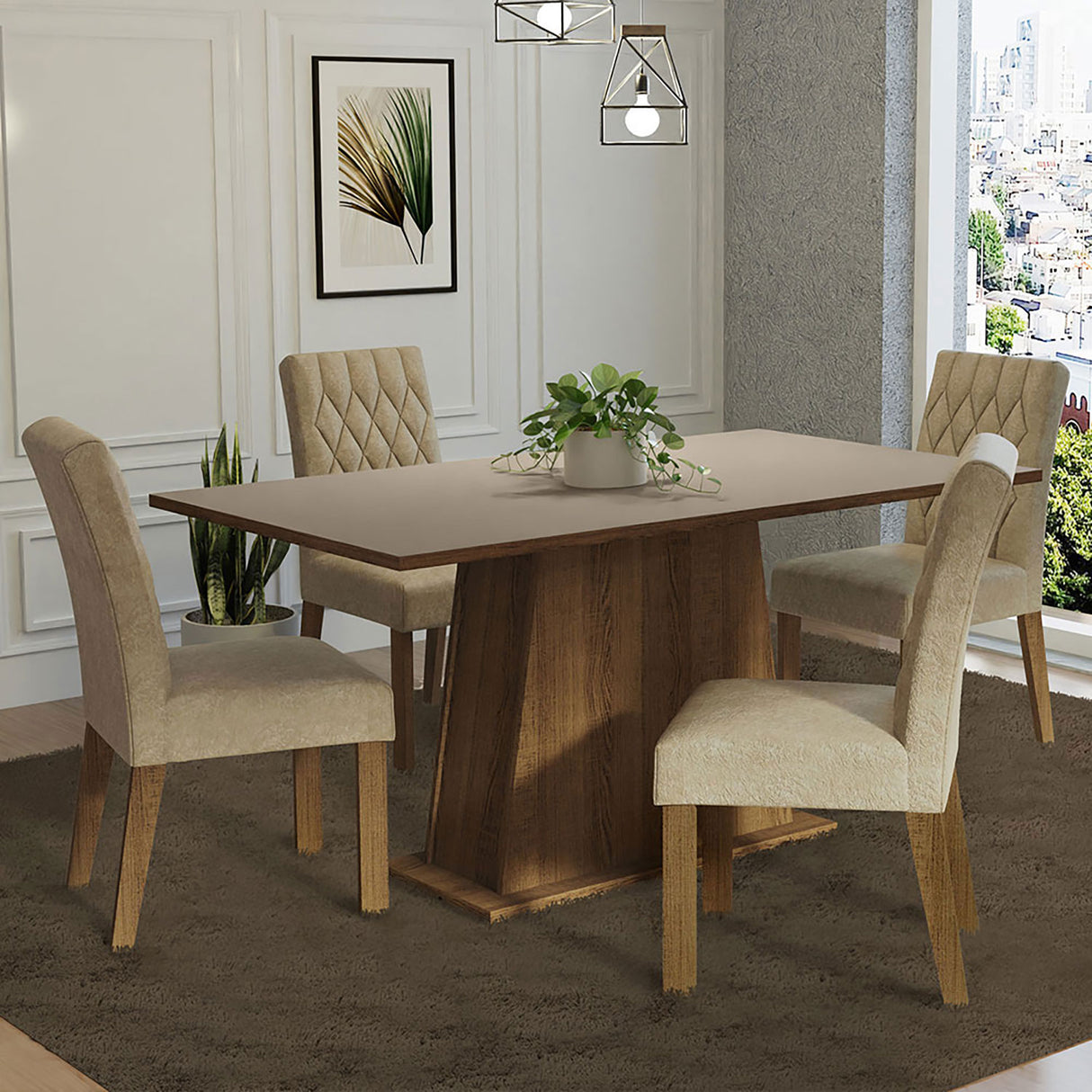 Combo Comedor y Sillas Ashley Marron 160x79cm de 4 Puestos - Comedores | Bylmo