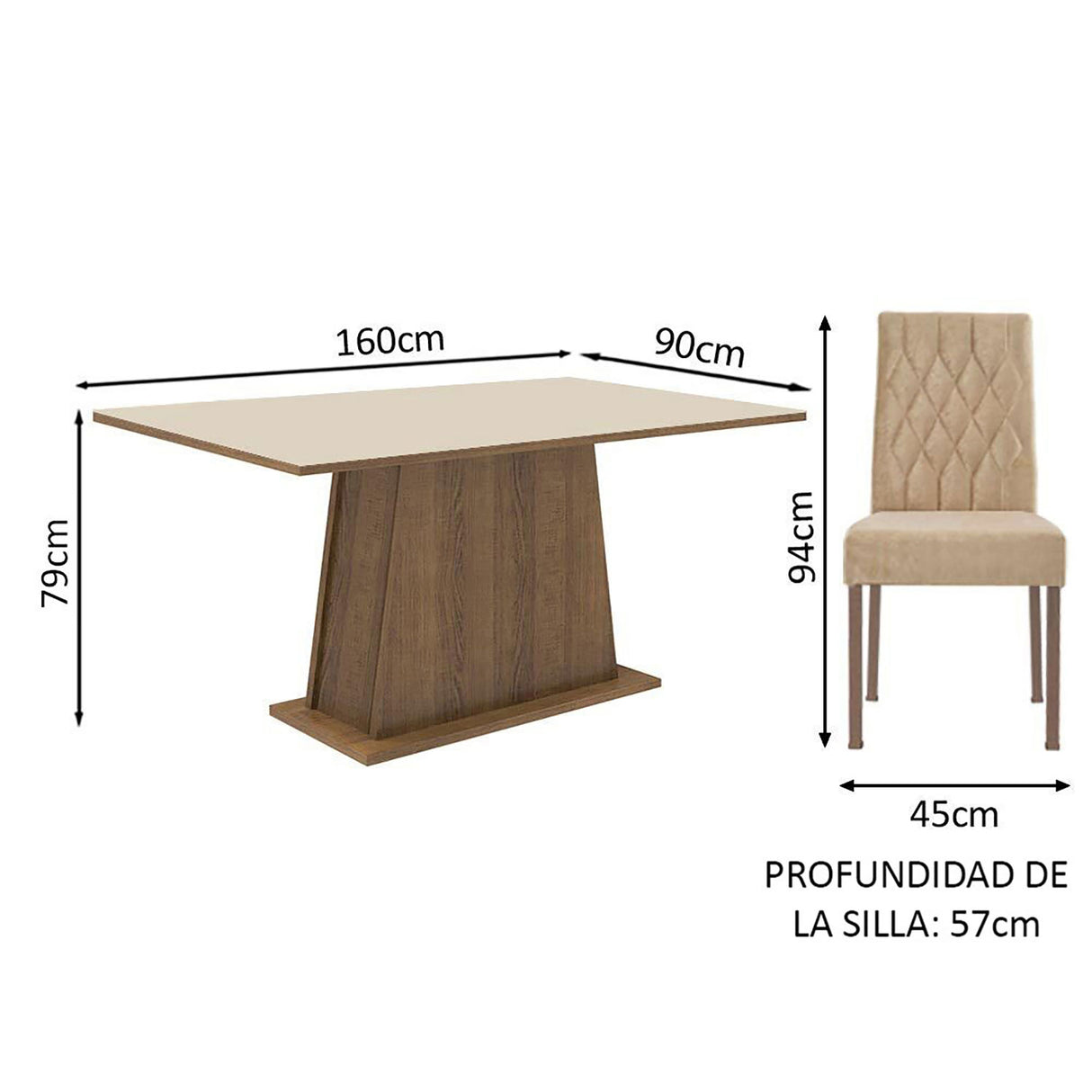 Combo Comedor y Sillas Britney Marron 160x79cm de 6 Puestos - Comedores | Bylmo