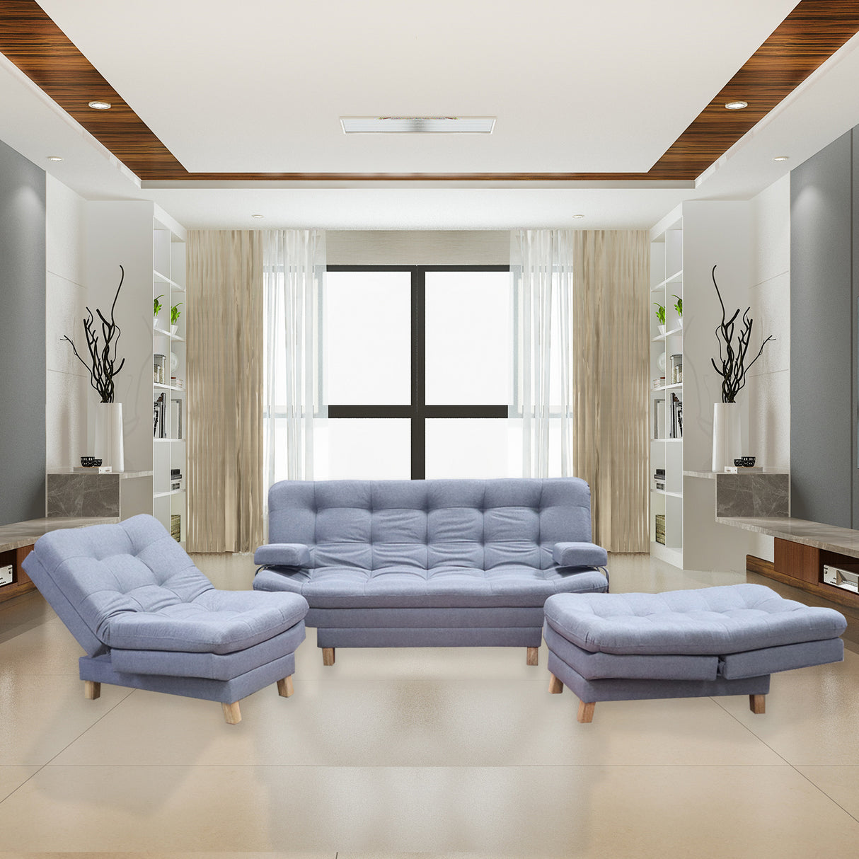 Sala Brunner Gris 185x90cm de Cinco Puestos Reclinable - Sofas y Poltronas | Bylmo