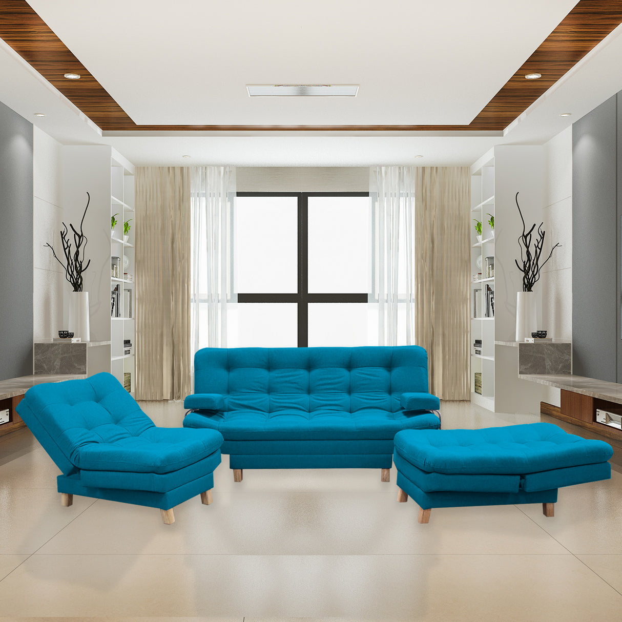 Sala Brunner Turquesa 185x90cm de Cinco Puestos Reclinable - Sofas y Poltronas | Bylmo