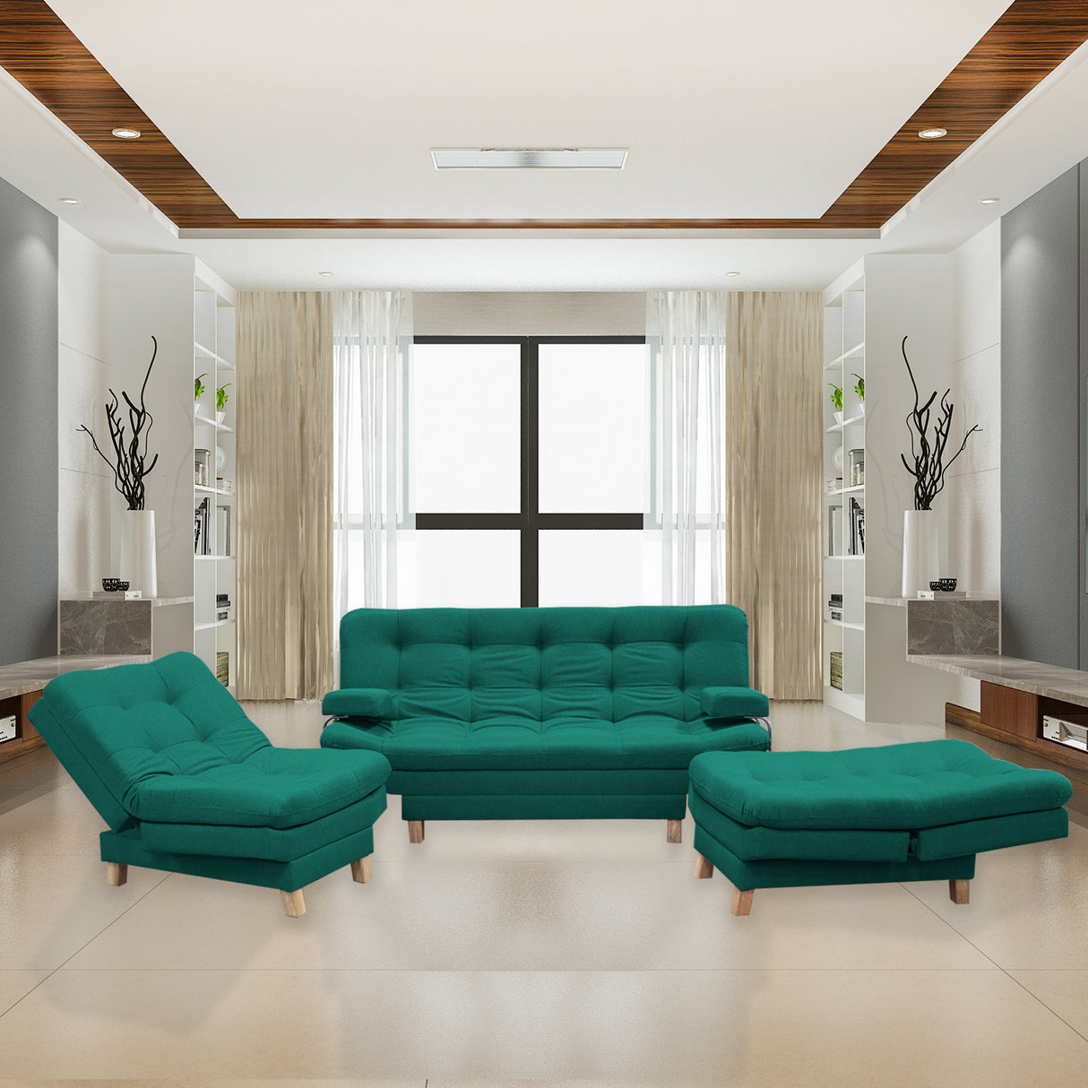 Sala Brunner Verde 185x90cm de Cinco Puestos Reclinable - Sofas y Poltronas | Bylmo