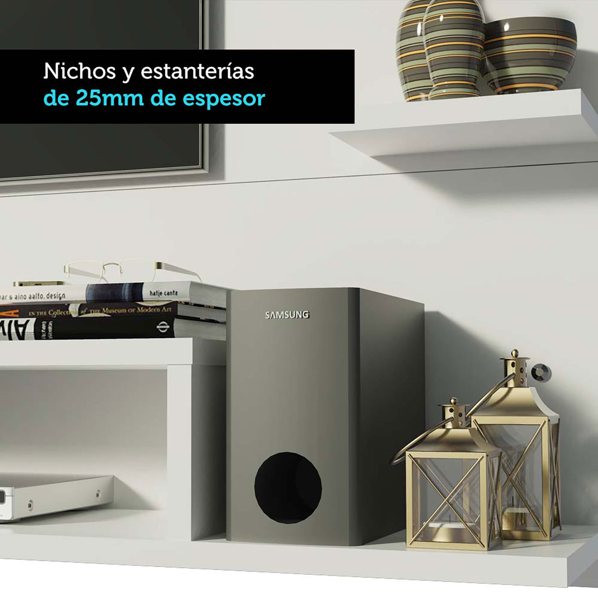 Panel de TV Alfa Blanco 180x135cm Para TV Hasta 60 Pulgadas - Muebles de TV | Bylmo