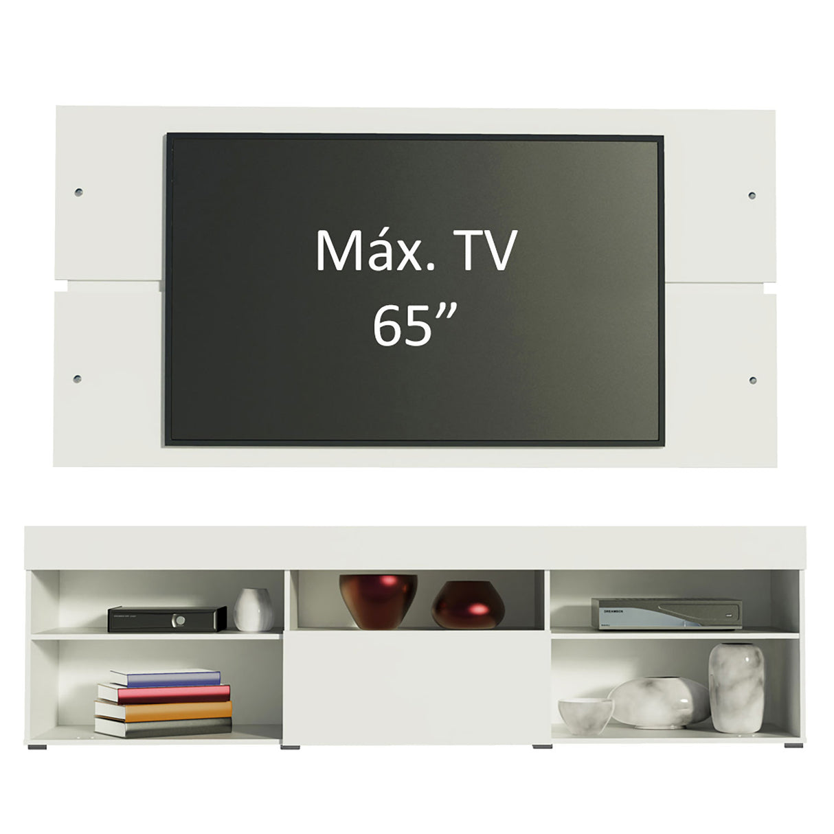 Centro de Entretenimiento Miami Blanco 180x52cm Para TV Hasta 65 Pulgadas - Muebles de TV | Bylmo