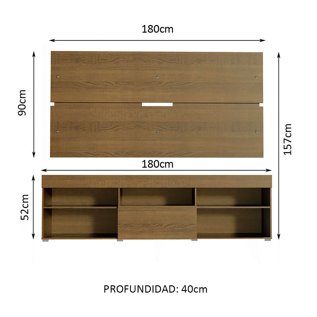 Centro de Entretenimiento Miami Marron 180x52cm Para TV Hasta 65 Pulgadas - Muebles de TV | Bylmo