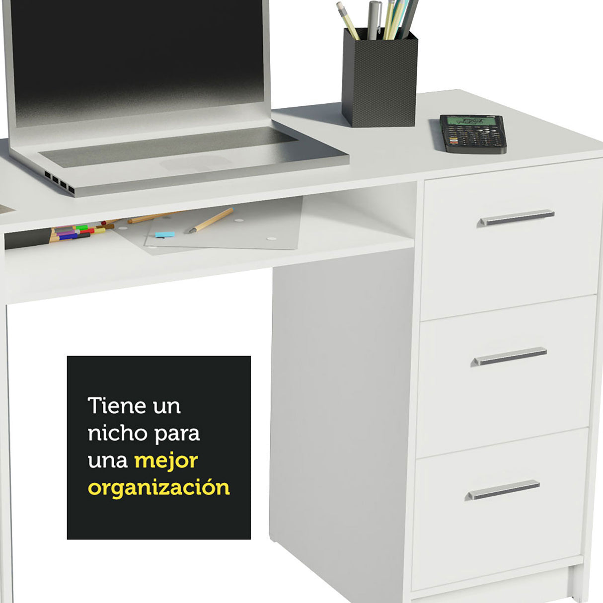 Mesa de Computador Alaska Blanco 136x77cm con Tres Cajones - Escritorios | Bylmo