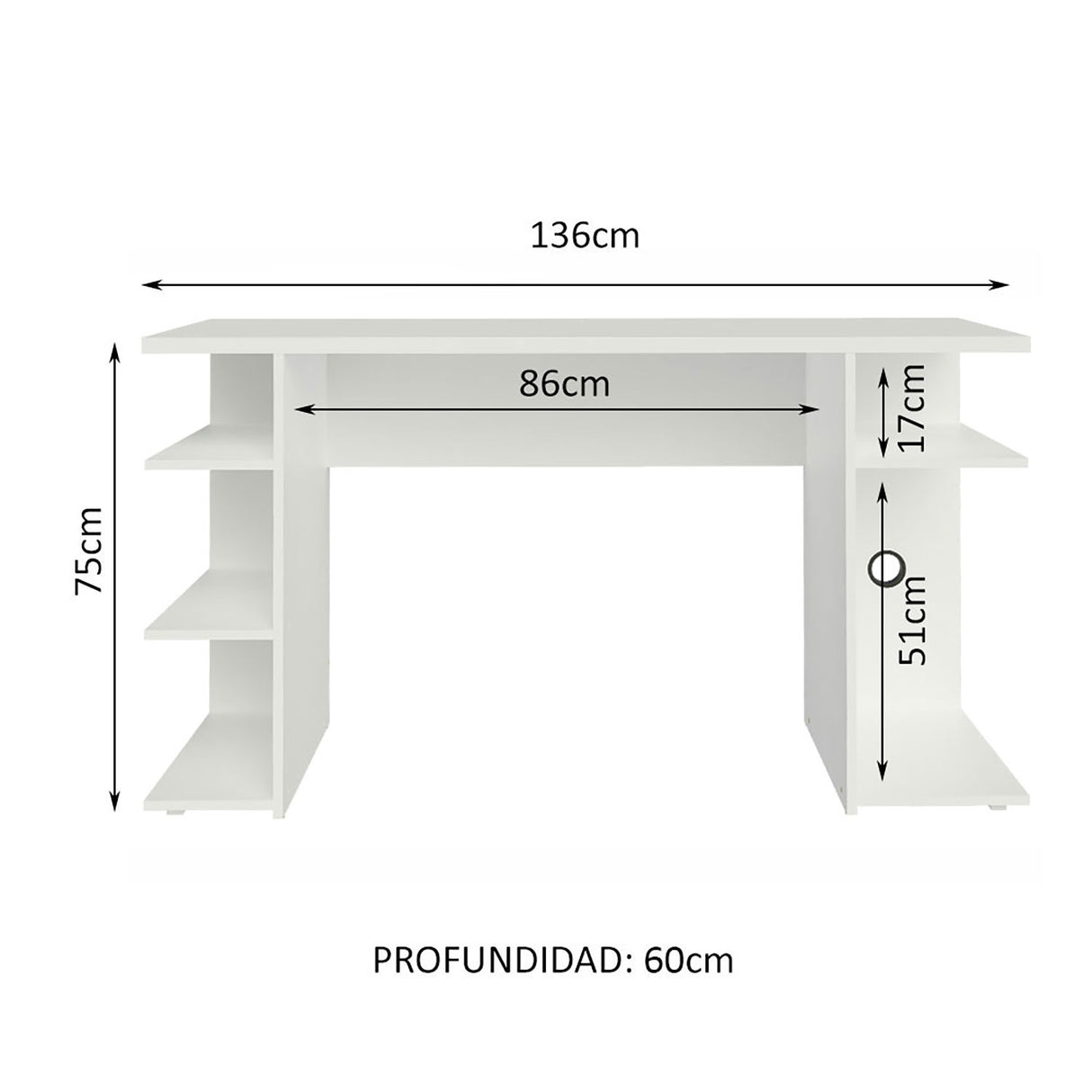 Escritorio Gamer Alaska B Blanco 136x75cm Sin Cajones - Escritorios | Bylmo
