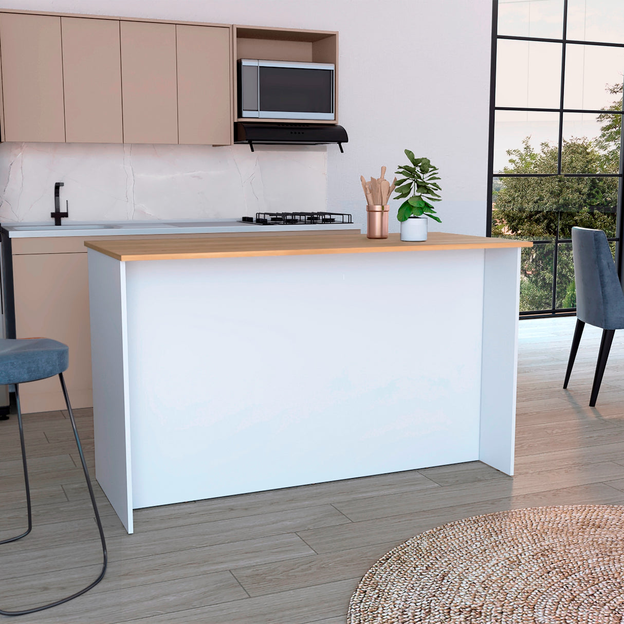 Isla de Cocina Ginger Fresno Europeo 150x90.6cm de Piso - Alacenas y Muebles Microondas | Bylmo