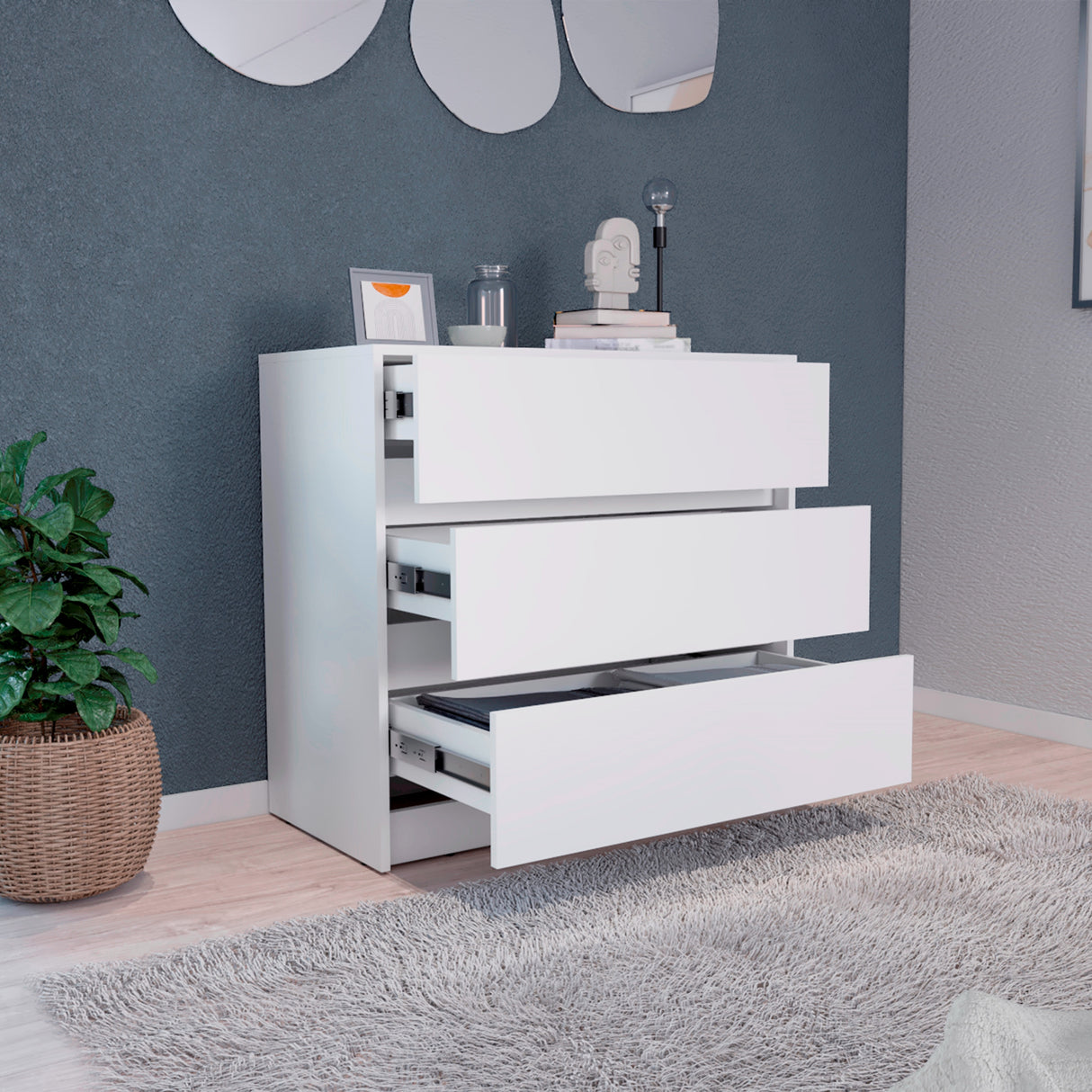 Cajonera Austin Blanco 85x80cm con Tres Cajones - Cajoneras y Comodas | Bylmo