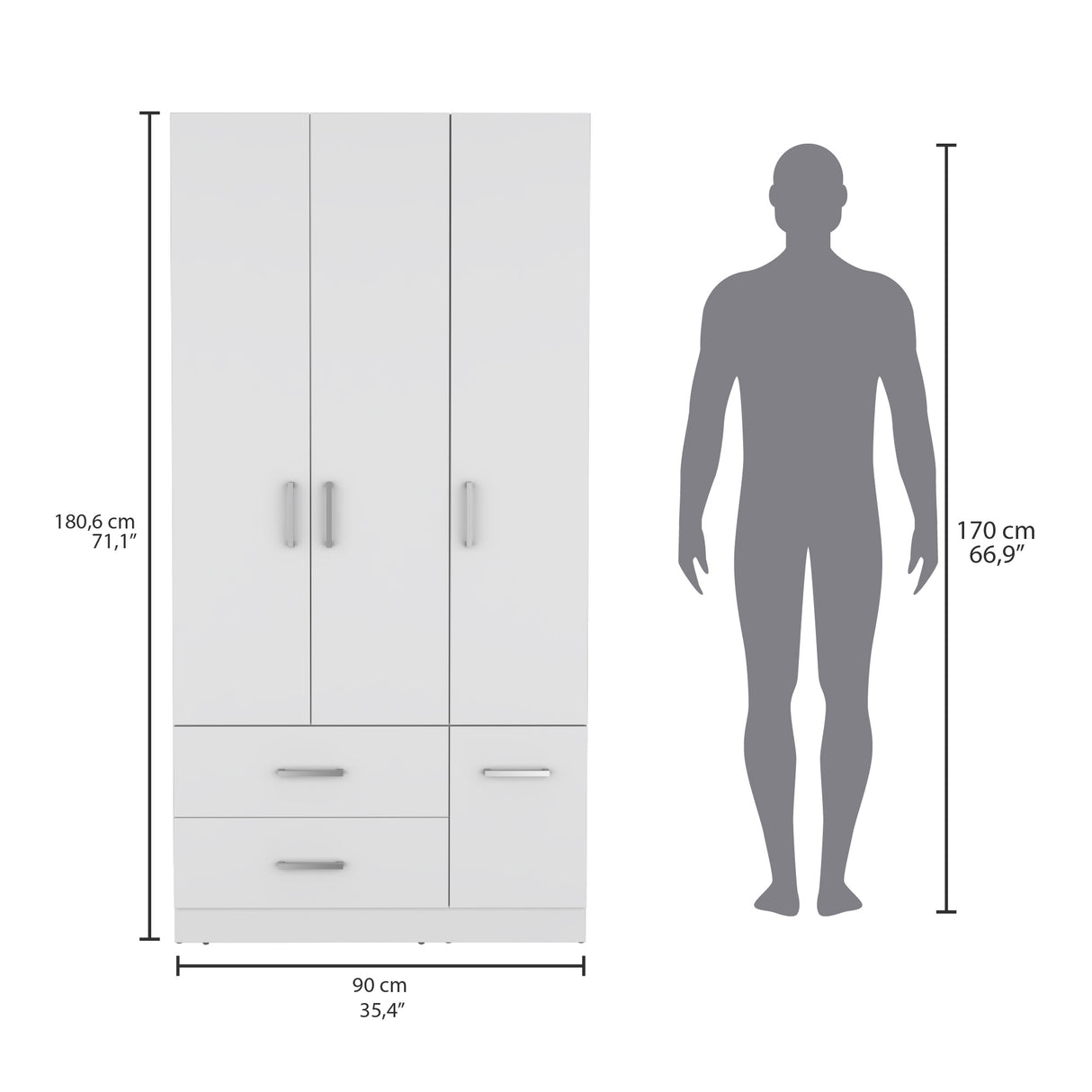Closet Sebree Blanco 90x180.6cm con Dos Cajones - Closets | Bylmo