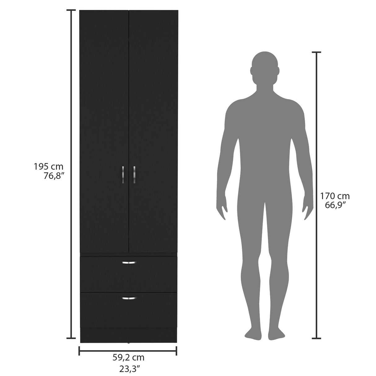 Closet Vicco Wengue 59.2x195cm con Dos Cajones - Closets | Bylmo