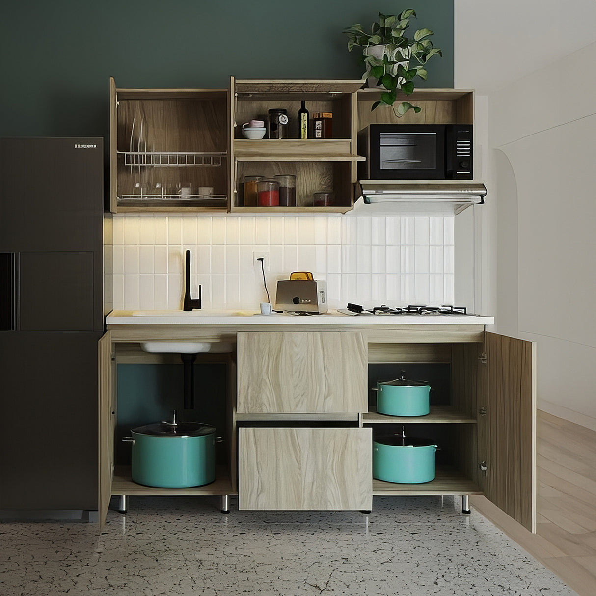 Cocina Integral Zafiro Soder 178x90cm con Mesón y Estufa - Cocinas | Bylmo