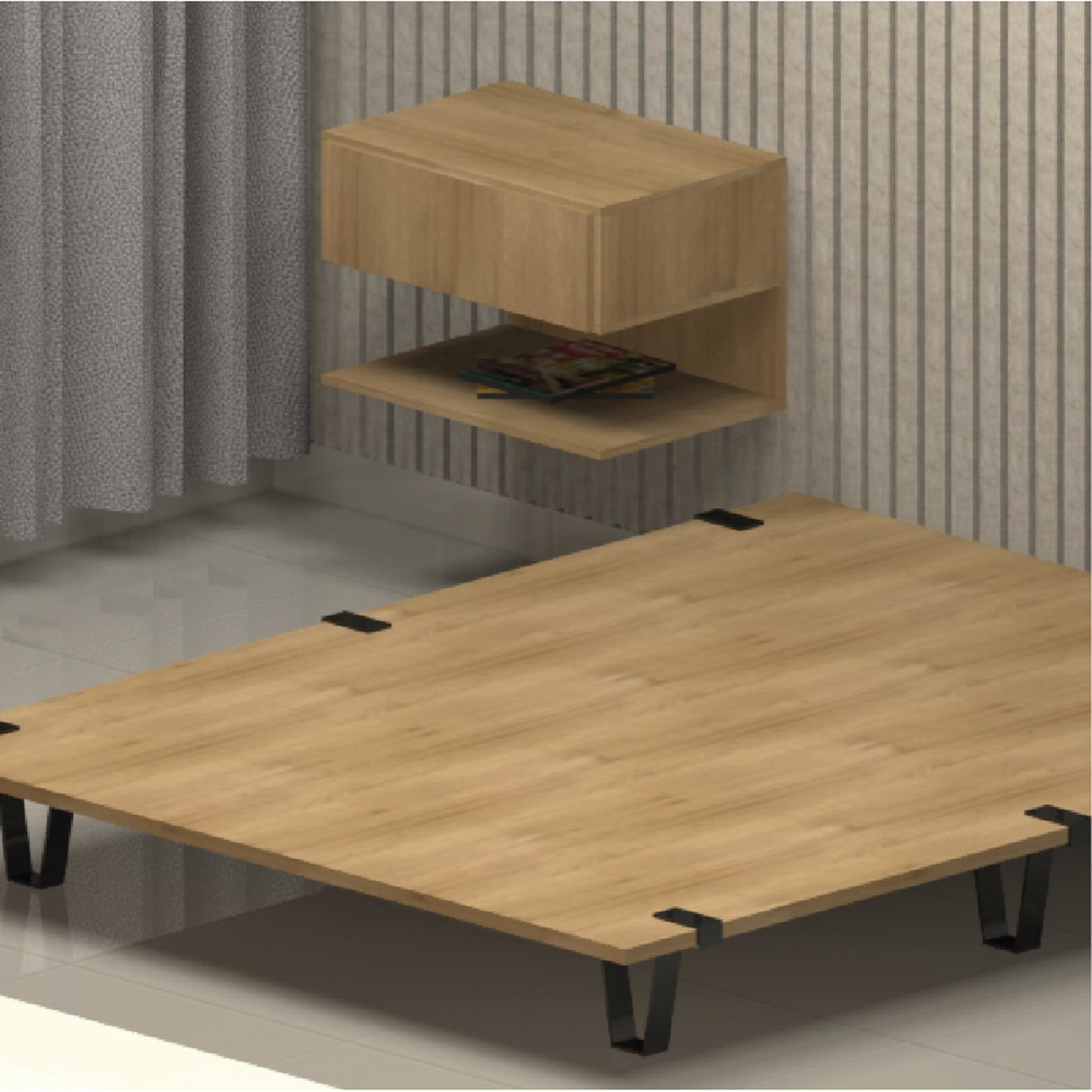 Base Cama Rebecca Madera Clara Natural 130x197cm Para Colchón Semidoble 120 X 190 Cm - Camas | Bylmo