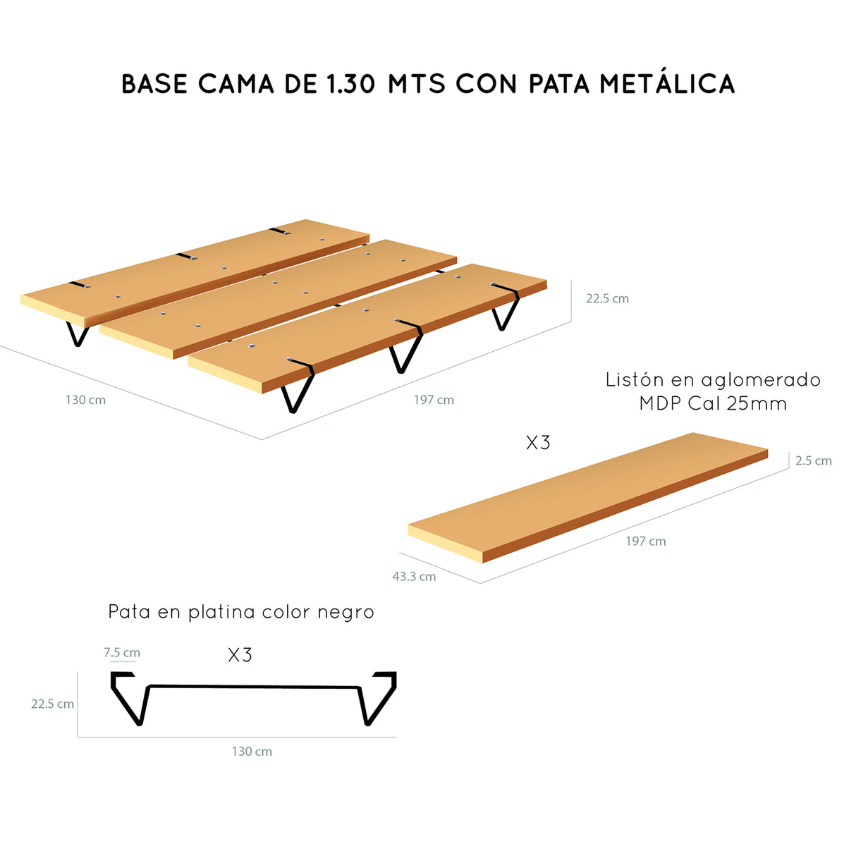 Base Cama Rebecca Madera Clara Natural 130x197cm Para Colchón Semidoble 120 X 190 Cm - Camas | Bylmo