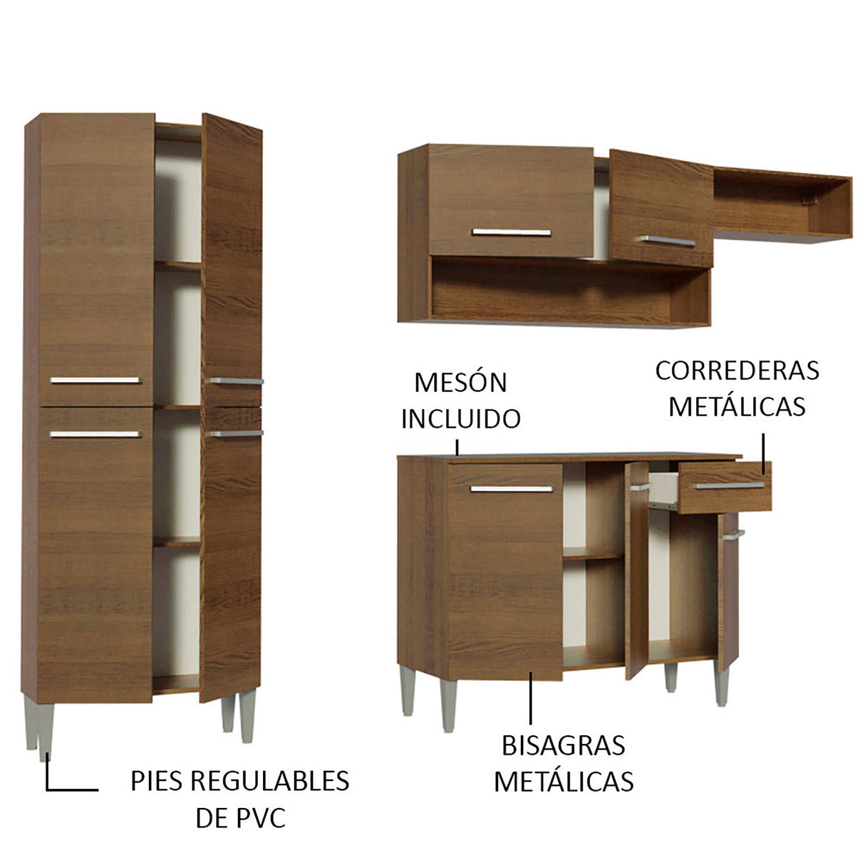 Cocina Integral Emilly Top Marron 229x186cm Con Mesón de Madera - Cocinas | Bylmo
