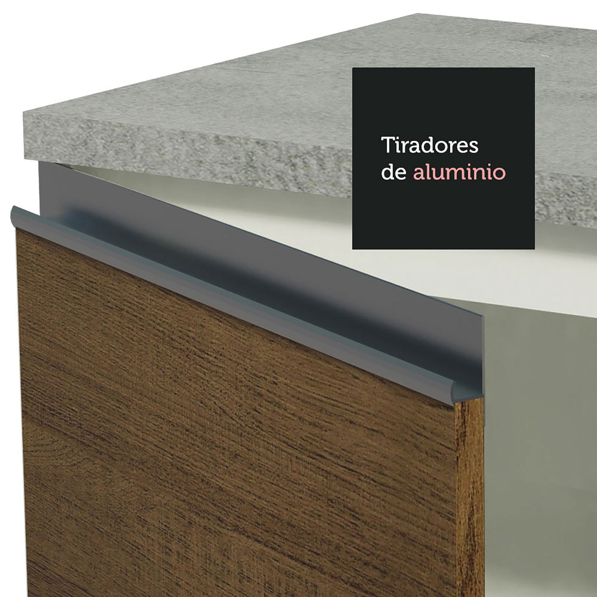 Cocina Integral Glamy Blanco y Marron 349x225cm sin Mesón con Puertas de Cristal Reflex - Cocinas | Bylmo