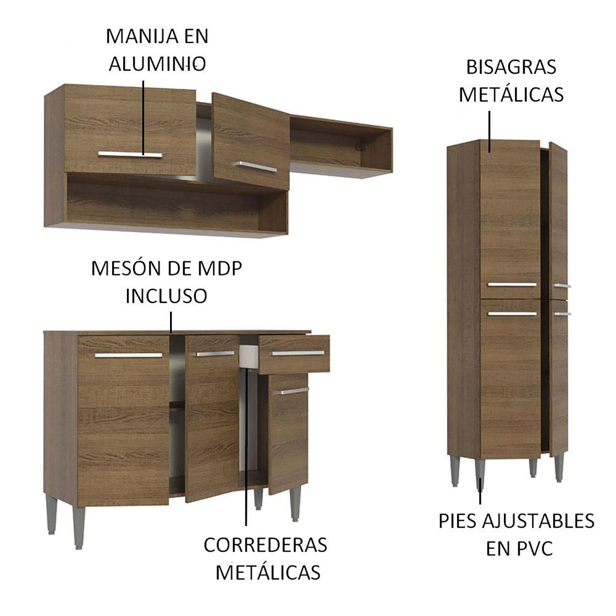Cocina Integral Emilly Pop Marron 229x186cm con Mesón - Cocinas | Bylmo