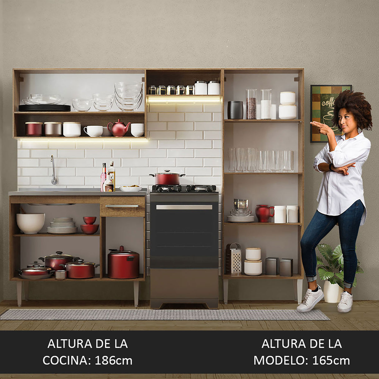 Cocina Integral Emilly Marron y Blanco 229x186cm con Mesón de Acero Inoxidable - Cocinas | Bylmo