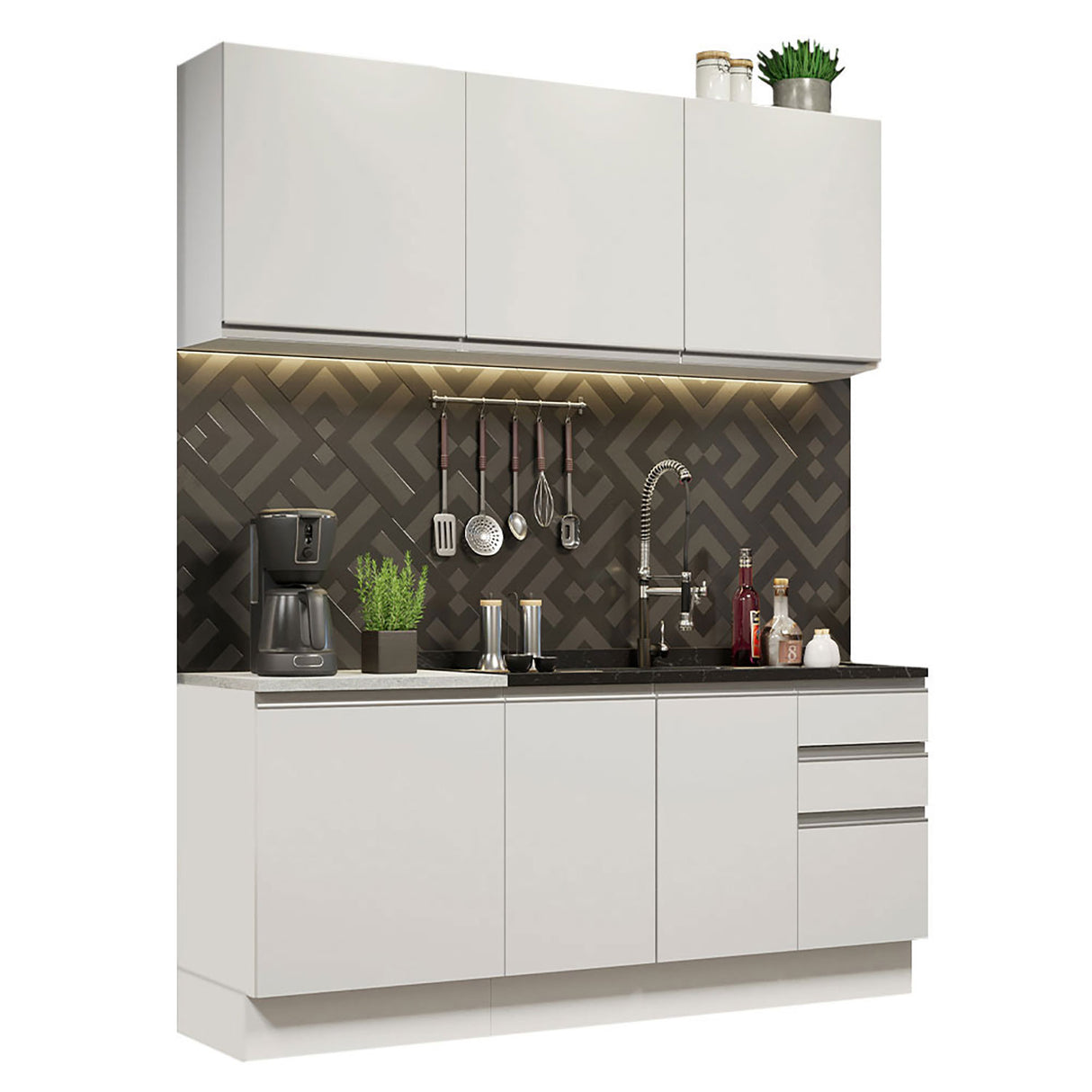 Cocina Integral Glamy Blanco 180x225cm con Mesón de Madera - Cocinas | Bylmo