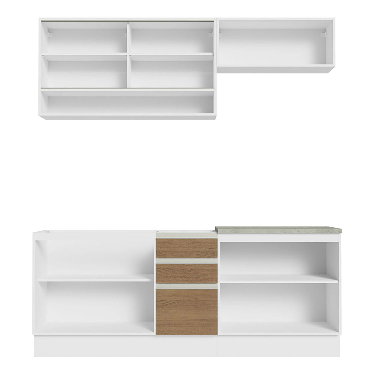 Cocina Integral Glamy Blanco y Marron 200x225cm con Mesón de Madera - Cocinas | Bylmo