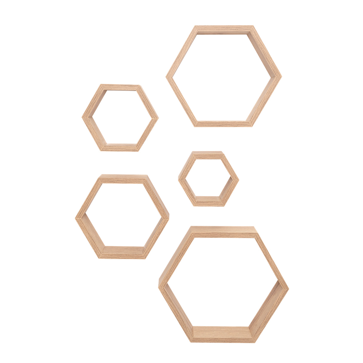 Set de 5 Repisas Grace Cafe Claro Hexagonal Flotantes de Diferentes Medidas - Repisas y Percheros | Bylmo