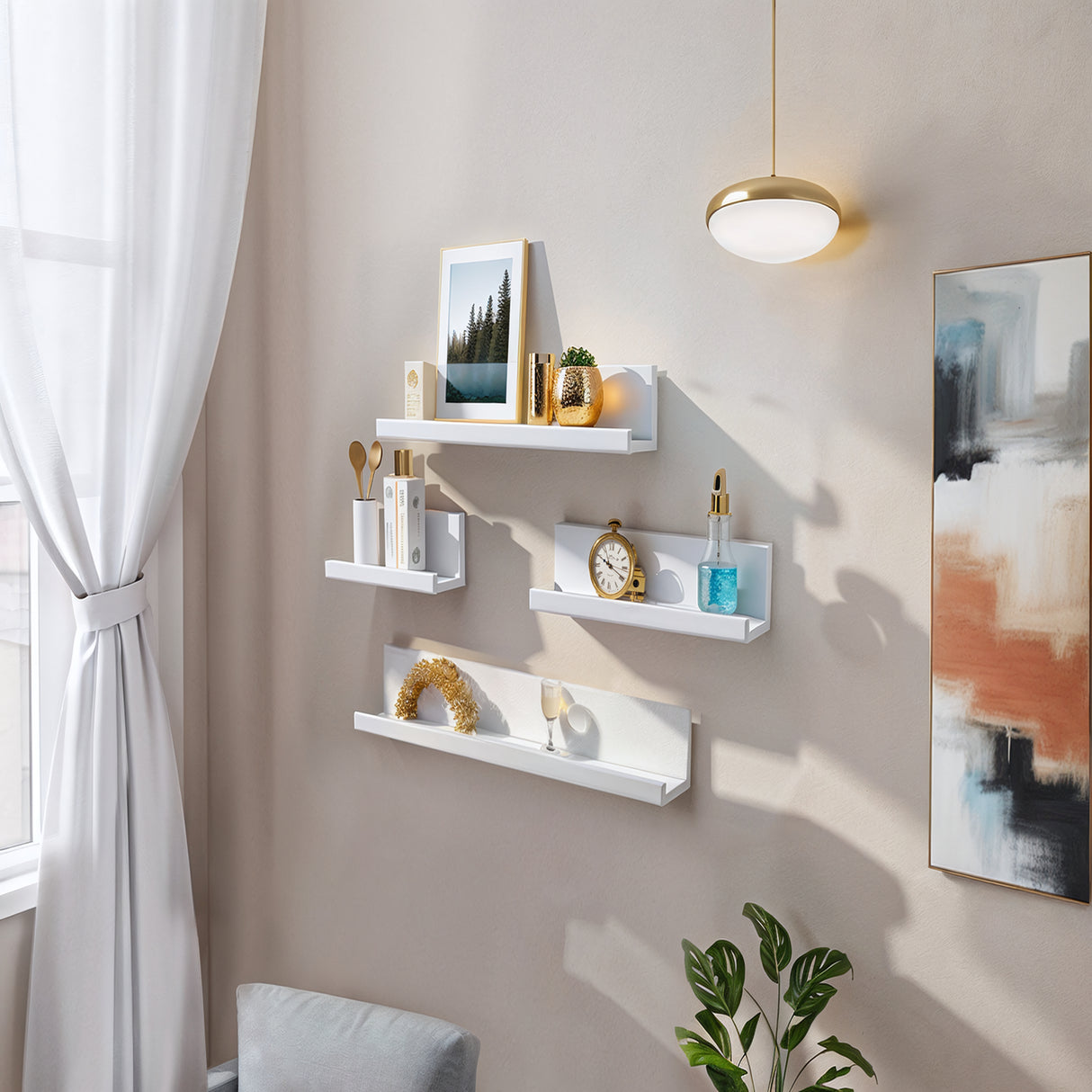 Set de 4 Repisas Julia Blanco Irregular Flotantes de Diferentes Medidas - Repisas y Percheros | Bylmo