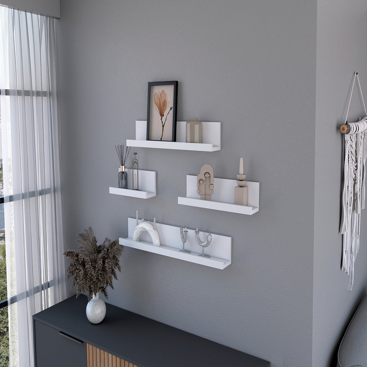 Set de 4 Repisas Julia Blanco Irregular Flotantes de Diferentes Medidas - Repisas y Percheros | Bylmo